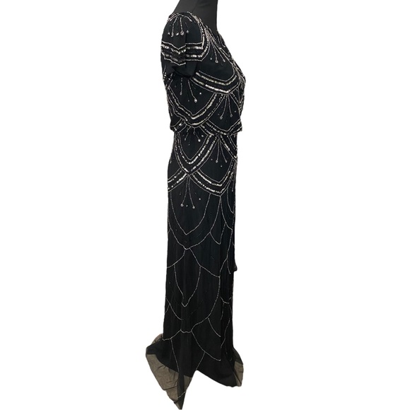Adrianna Papell Black and Silver Beaded Blouson Formal Gown - Picture 10 of 11